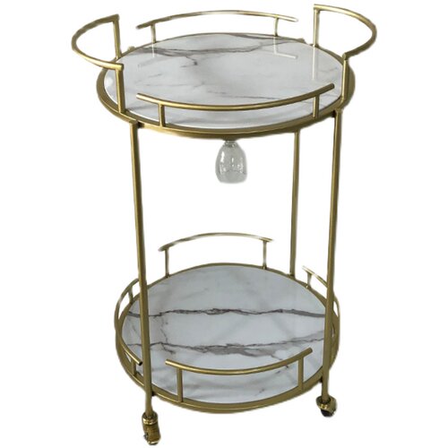 北欧金色餐车酒吧酒水车圆形多功能餐边茶水甜点小推车红酒挂杯架