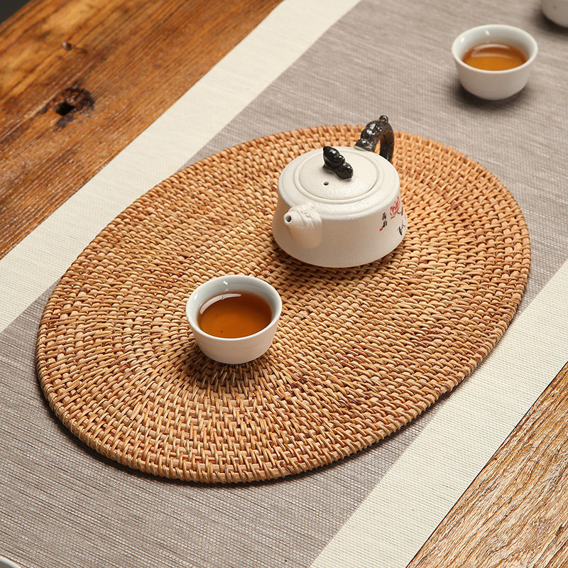 手工越南藤编杯垫隔热垫餐垫干泡茶盘茶壶承托茶杯垫茶具茶道配件