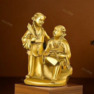 纯黄铜和合2贤摆件和合二圣卧室客厅饰品摆件夫妻和合送新婚礼物