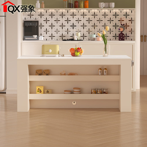 奶油风岩板中岛台餐桌吧台一体小户型开放式厨房岛台柜料理台E56