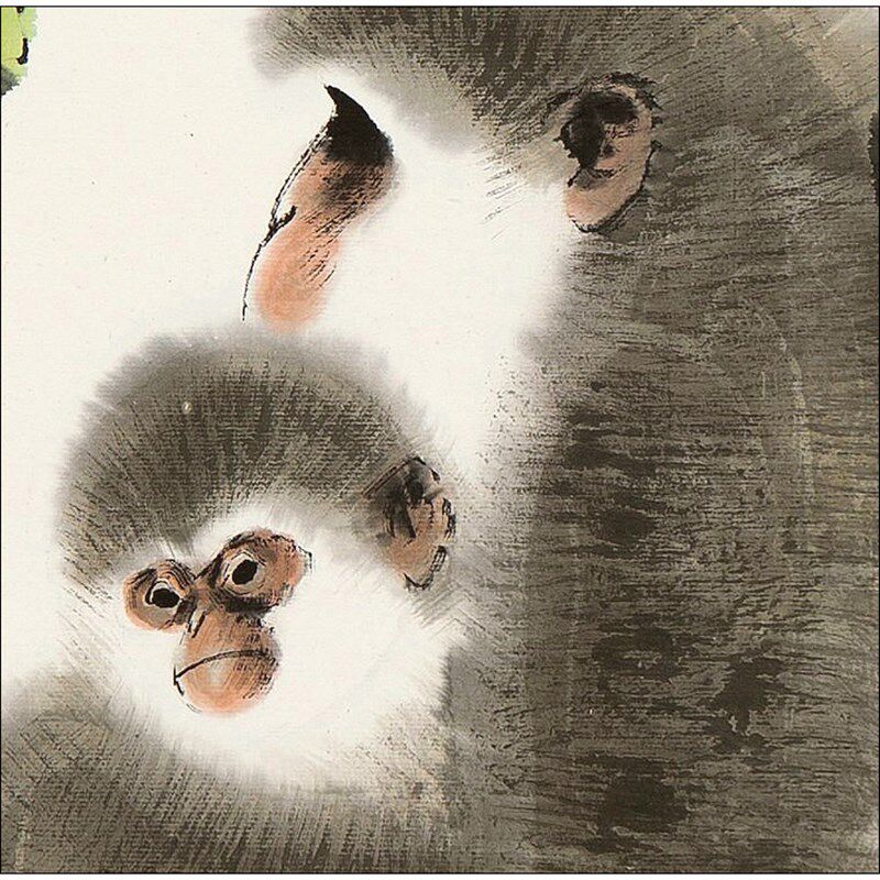 母子图双猴画挂画装饰画十二生肖猴母子情深国画装裱框方楚雄548