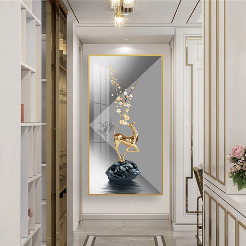 梅花鹿轻奢风格消防栓消火栓装饰画电箱弱电箱开门式挂画饰画墙面