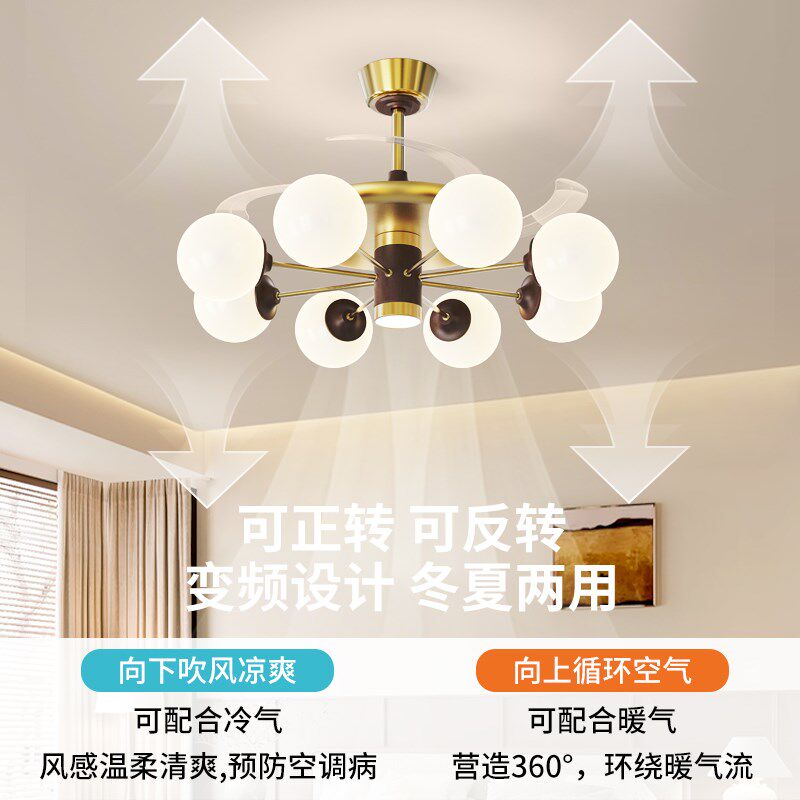 2025年新款中古风隐形风扇灯法式奶油风餐厅卧室灯客厅一体吊扇灯