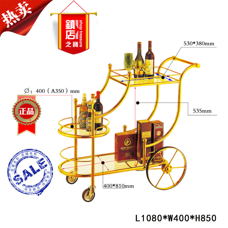 欧式钛金甜品车实木点心车蛋糕车4S店小推车贵妃酒水车餐厅茶水车