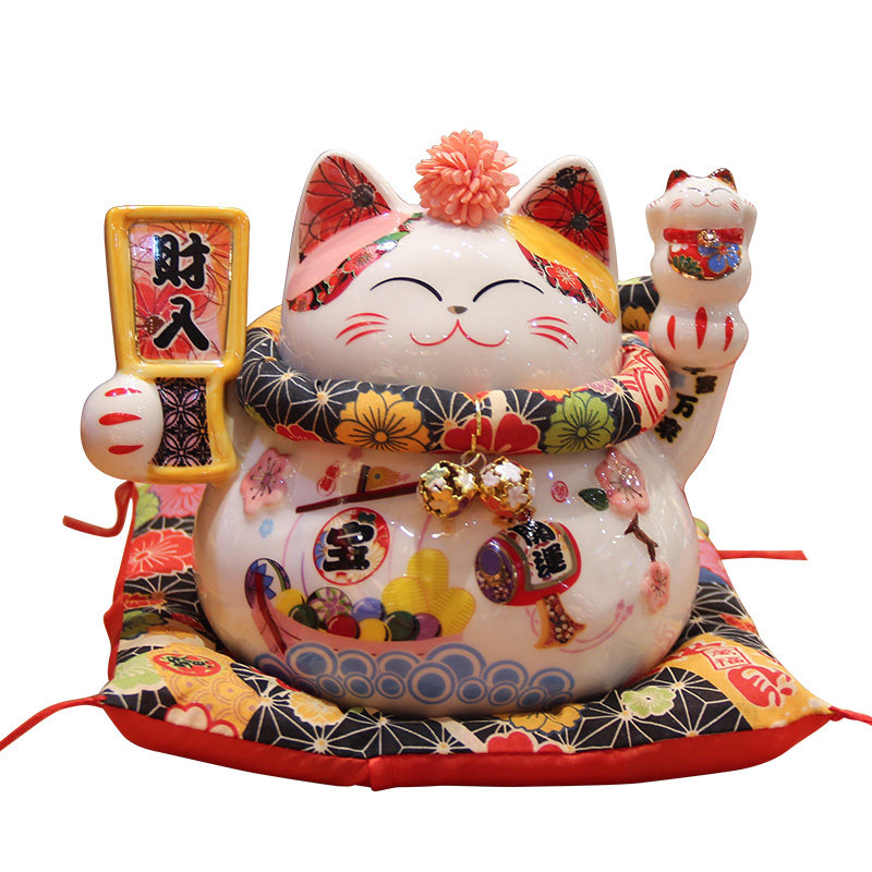 家用招财猫小号可爱办公室桌面摆件陶瓷存钱罐迷你家居车载装饰品