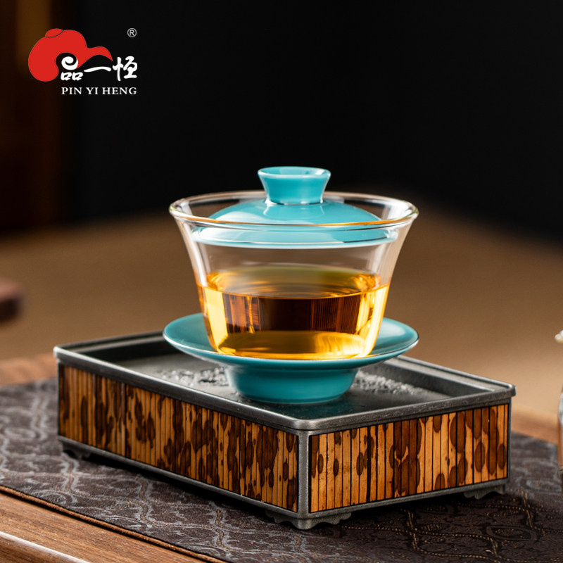品一恒透明玻璃盖碗茶杯功夫茶具泡茶二才盖碗敬茶碗家用功夫茶具