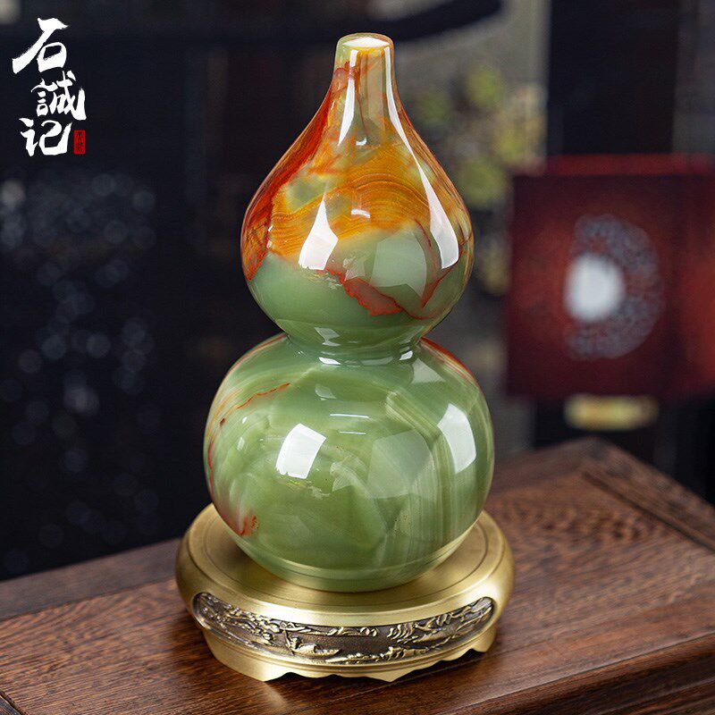 石诚记高档葫芦摆件铜玉创意礼品客厅中式电视柜酒柜摆设天然石