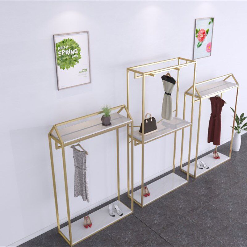 服装店展示架创意挂衣架落地式双层女装店货架鞋包架组合挂衣杆
