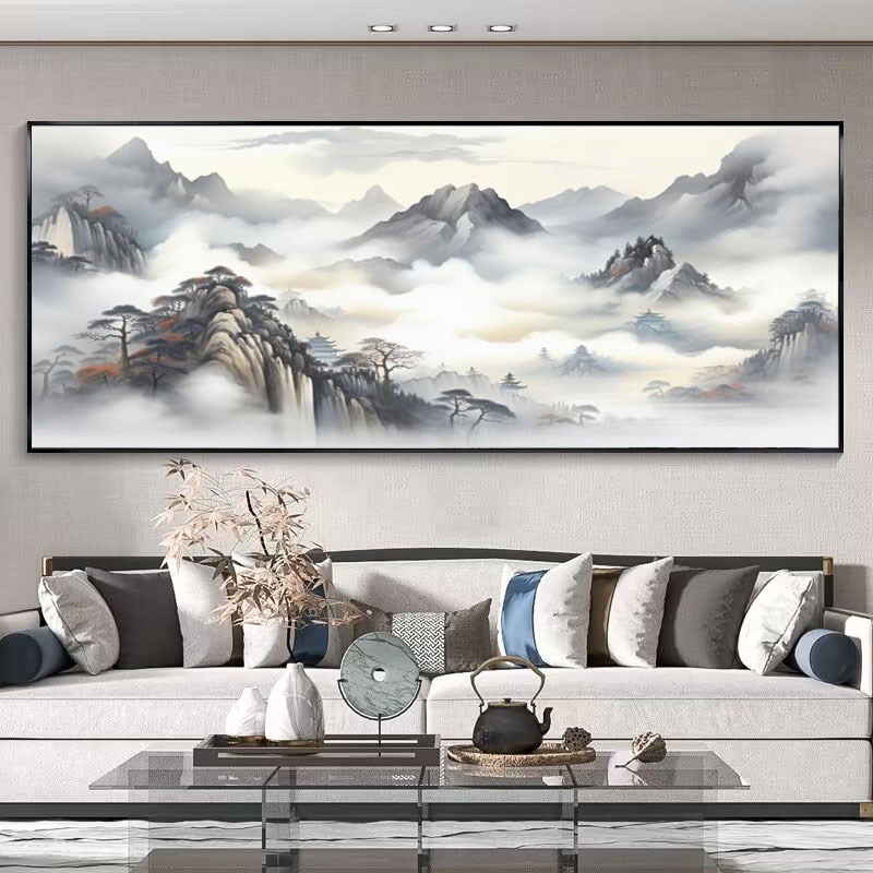 山水画鸿运当头办公室挂画风景画沙发背景墙水墨画客厅装饰画新款