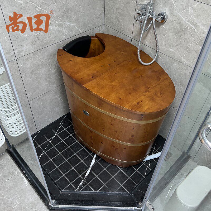 尚田日式迷你木浴缸成人加盖泡澡木桶浴桶家用泡澡桶木质保温洗澡