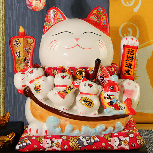 自动招手招财猫店铺前台摆件收银台摇手办公室开业乔迁礼品存钱罐