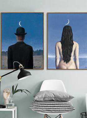 马格利特Magritte带圆顶硬礼帽的男人艺术挂画超现实主义装饰画