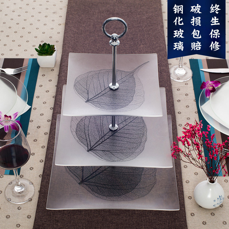 欧式客厅多层玻璃水果盘子果盘双层点心零食盘三层蛋糕架托盘家用