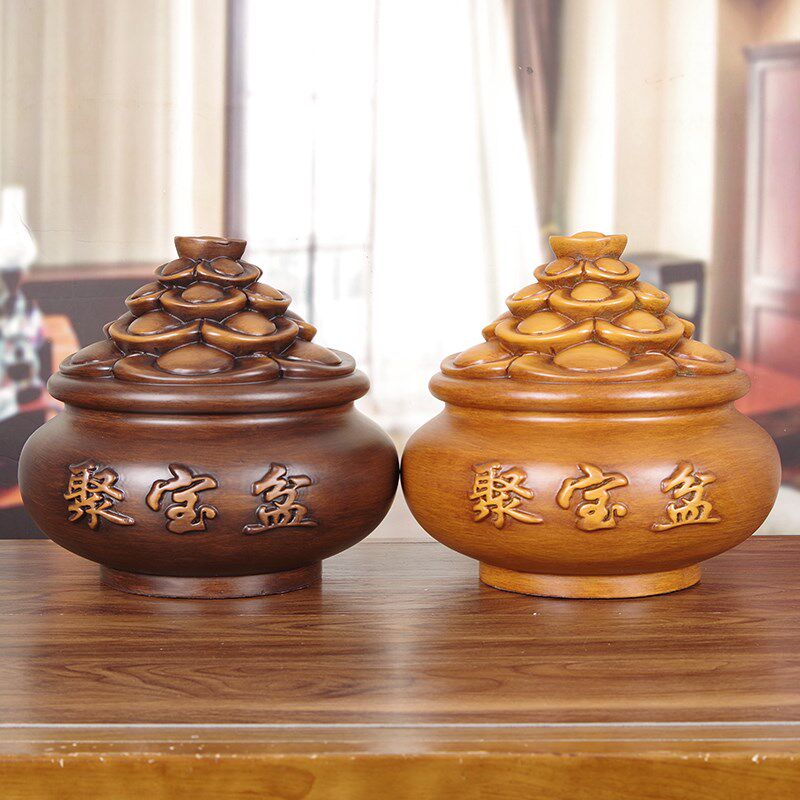 实木雕刻聚宝盆摆件招财进宝客厅酒柜装饰工艺品家居店铺乔迁礼品