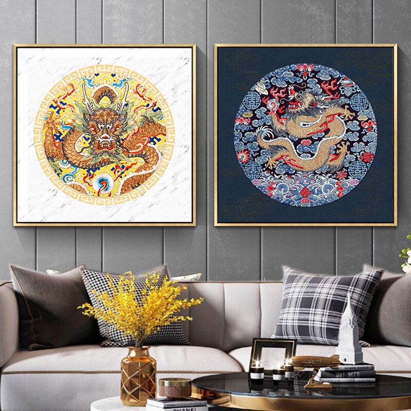 玄关客厅装饰画新中式龙画像挂画入户过道招财抽象龙图画