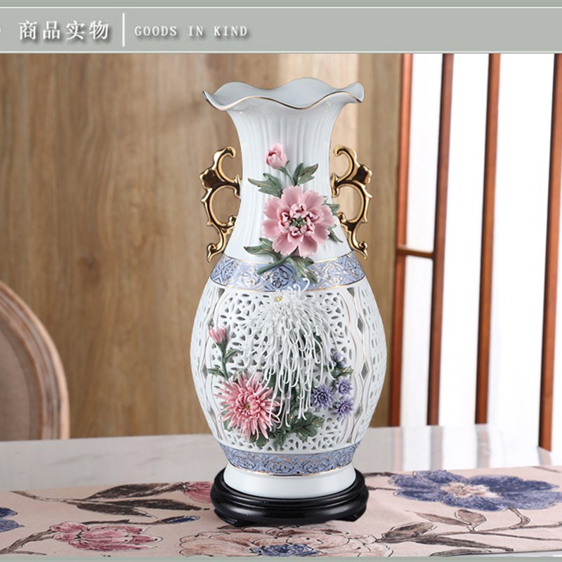 潮州手工制作陶瓷工艺品 通花镂空骨瓷花瓶摆件玲珑雕空花瓶礼品