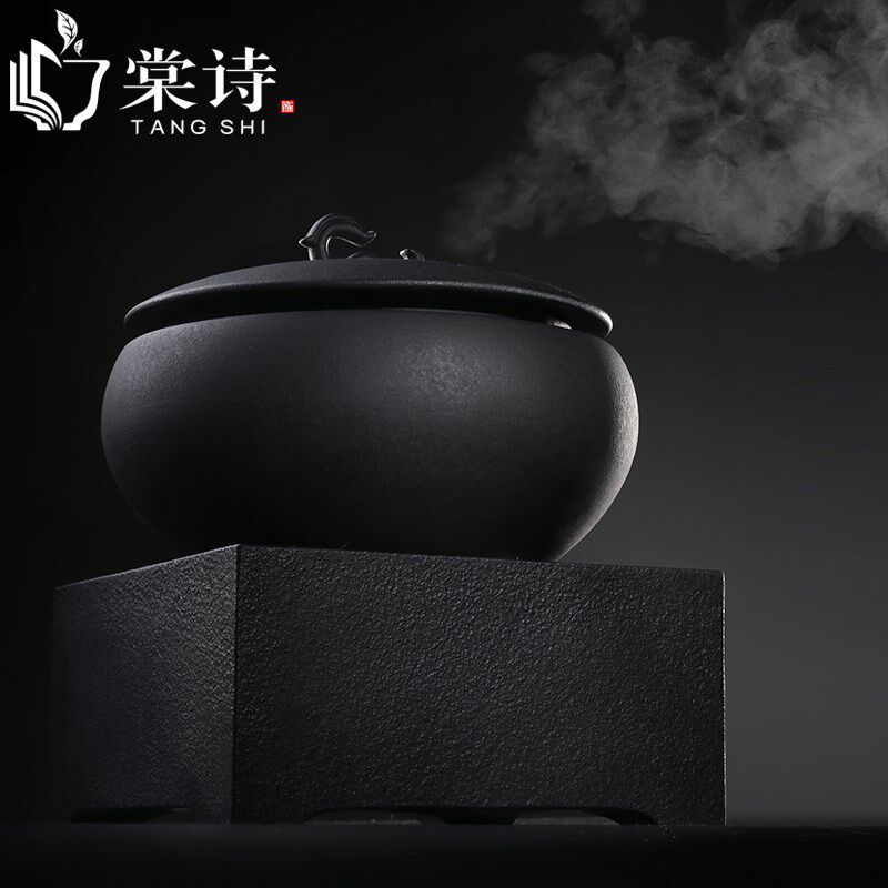 棠诗火山石陶瓷带盖煮茶器玄铁石电陶炉煮茶碗黑茶干泡碗普洱茶具