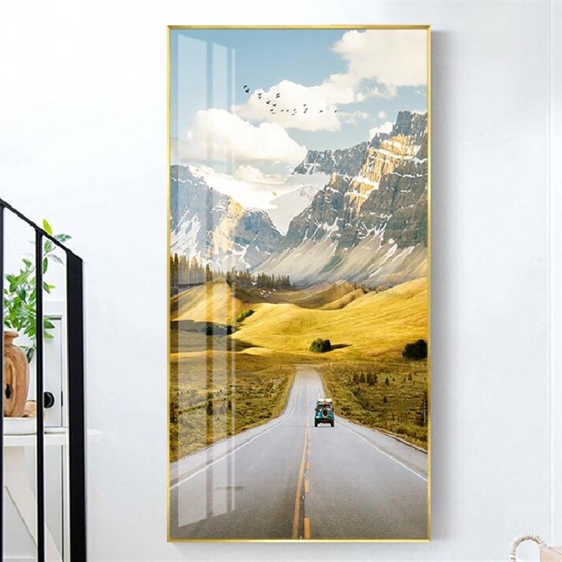 网红玄关装饰画竖版入户晶瓷画镶钻北欧风格挂画过道走廊轻奢