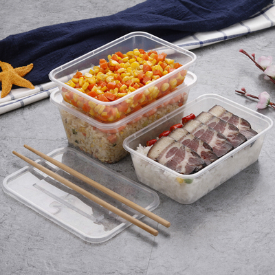 1000长方形外卖打包餐盒一次性塑料带盖500便当盒650方盒两格透明