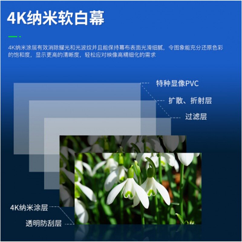 黑晶100寸金属窄边框画框壁挂幕菱栅4K超短焦家用中长焦抗光幕布