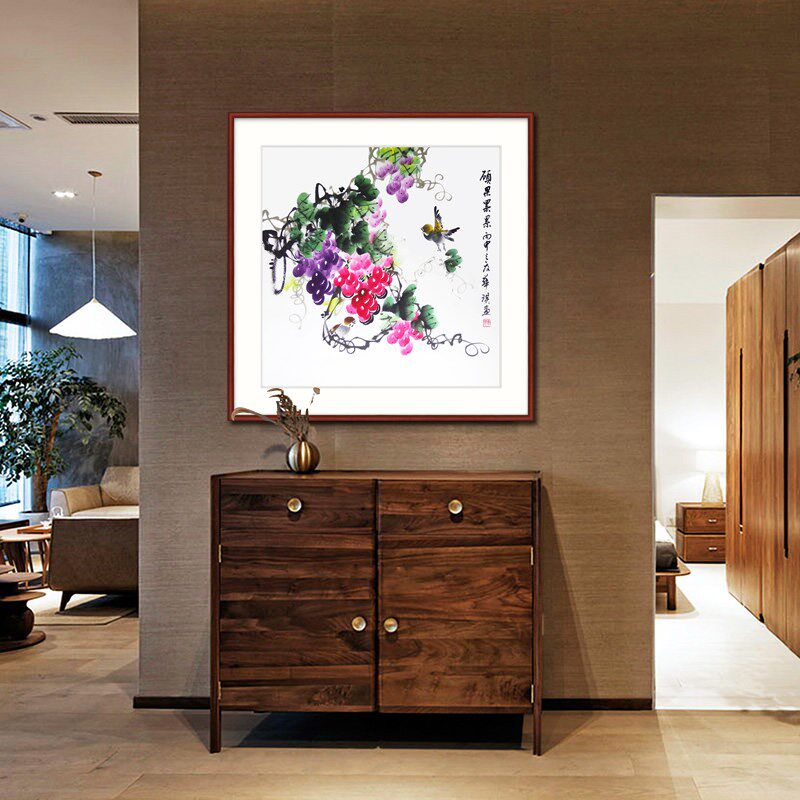 网红国画花鸟画客厅卧画室绘餐厅挂中式装饰画手水墨字画葡萄硕果
