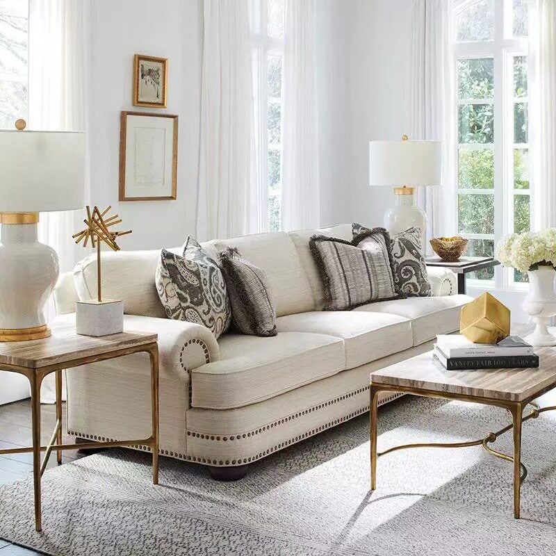 美式乡村复古做旧布艺三人位沙发现代简约小户型客厅家用组合沙发