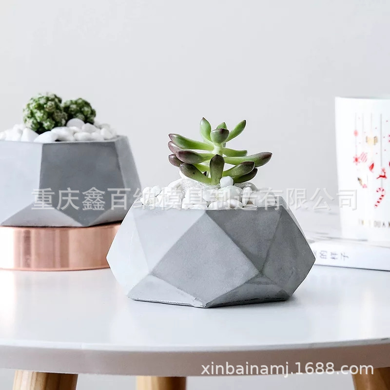 阳台透气迷你个性创意水泥花盆硅胶模具 家用艺术菱形创意水泥盆