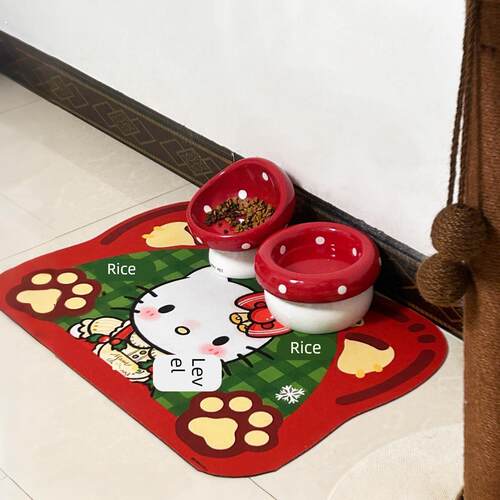 蘑菇陶瓷猫粮碗护颈椎斜口防打翻防黑下巴猫咪水碗粮食盆宠物用品