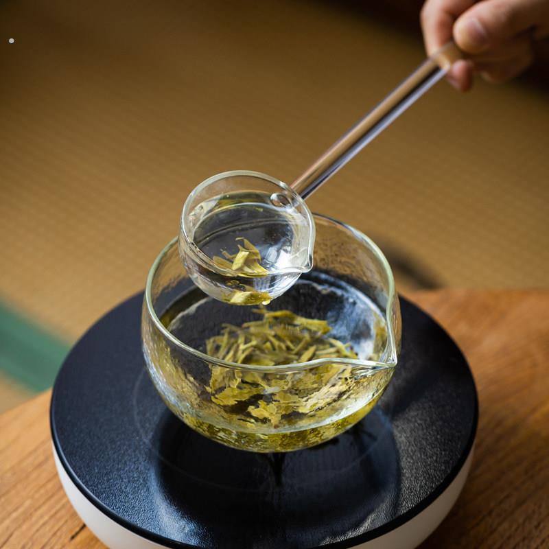 锤纹玻璃泡茶碗分茶勺干泡煮茶碗长柄勺子日式功夫茶具茶道配件