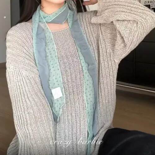 抹茶之森薄荷绿色丝巾春夏薄款氛围感高级韩系围巾细长条脖子配饰