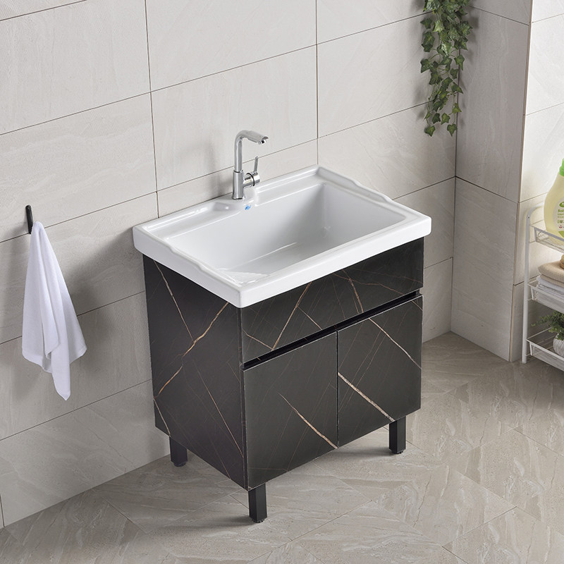 洗衣池带搓板家用一体柜小户型阳台实木洗衣柜单柜陶瓷洗衣台盆槽