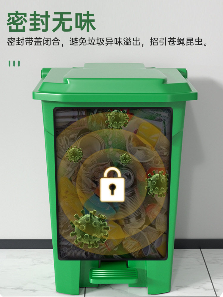 A6L四色分类脚踏垃圾桶大容量物业商用厨余户外环卫箱脚踩式带盖图片