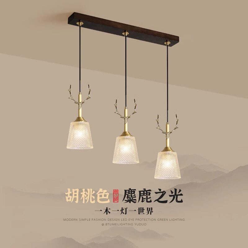 新中式餐厅灯吊灯三头创意个性鹿角灯现代简约饭厅收银吧台餐吊图片