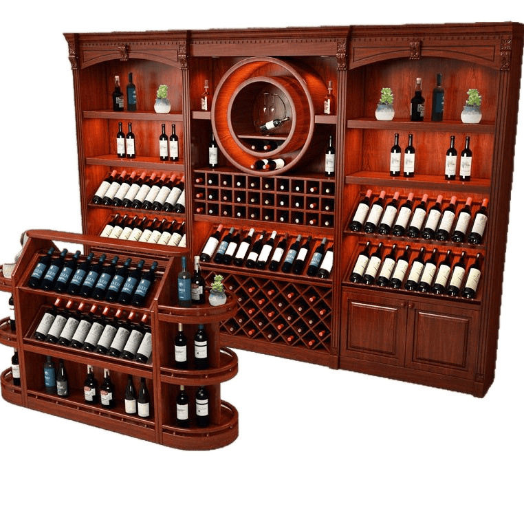 实木红酒柜展示架陈列商用酒庄酒窖欧式复古洋白酒红酒展示柜