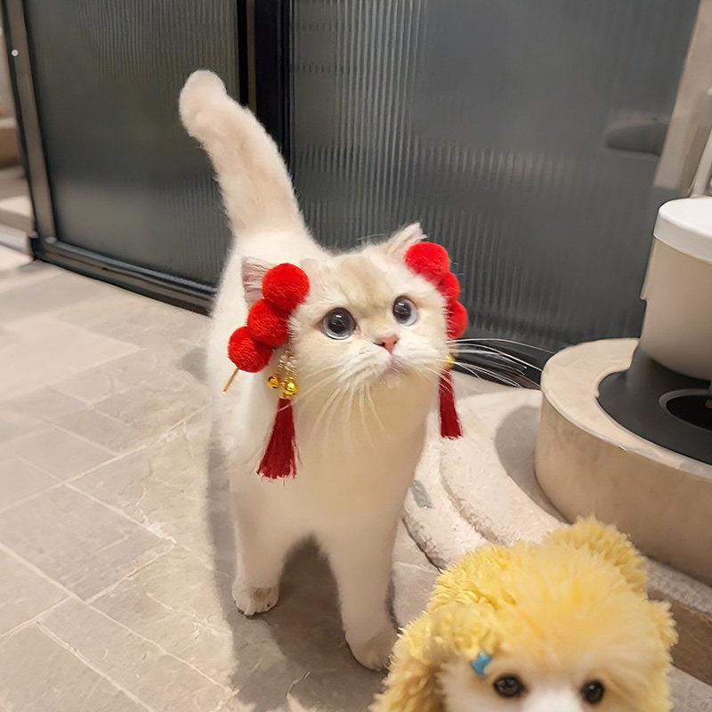 【新年装饰】糖葫芦宠物发夹猫咪装扮头饰过年拍照道具小型犬配件
