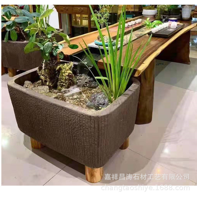 老石缸老石槽石头鱼缸水缸庭院室内装饰组合流水摆件庭院景观