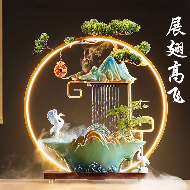 新中式国风招财创意循环流水装饰客厅茶桌办公室摆件开业乔迁礼物