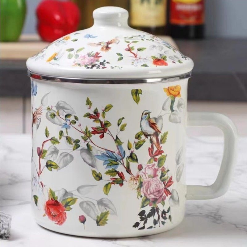 出口俄罗斯搪瓷茶缸茶杯水杯茶缸子老式国产加厚珐琅搪瓷杯子带盖