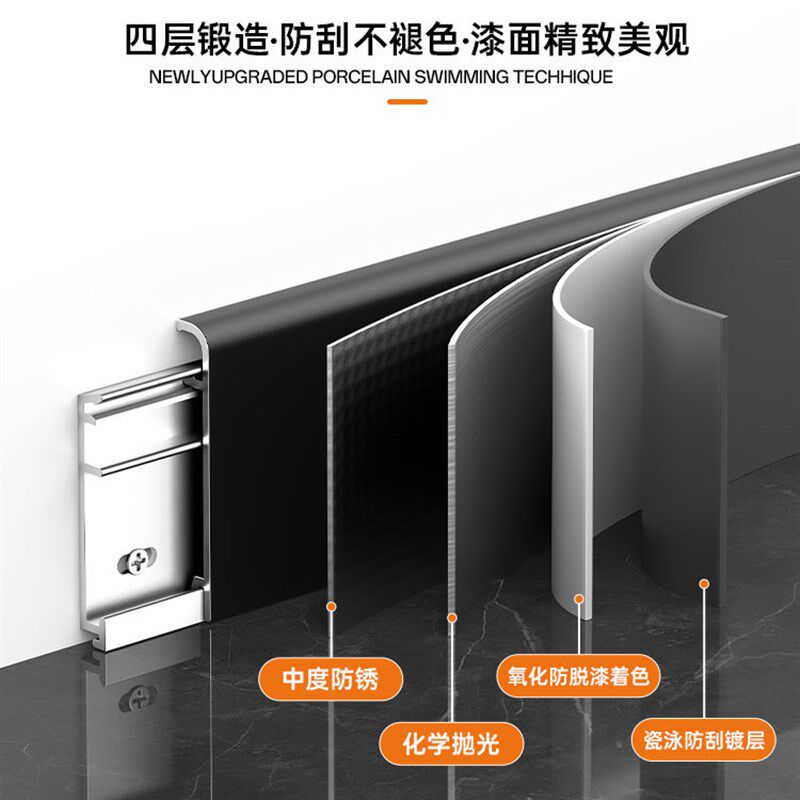 铝合金踢脚线家用自己安装客厅木地板遮丑装饰木纹黑胡桃色地脚线