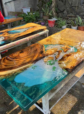 环氧树脂桌子河流桌茶桌大板餐桌海洋茶台面板茶几家具树脂胶木板