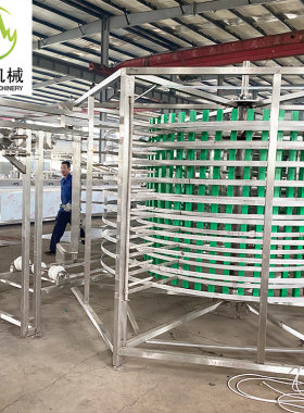 大型单螺旋油条速冻机 披萨饼双螺旋冷冻机 粘豆包速冻流水线