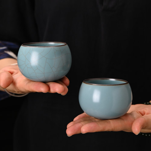 铁胎釉汝窑金丝开片手工品茗杯