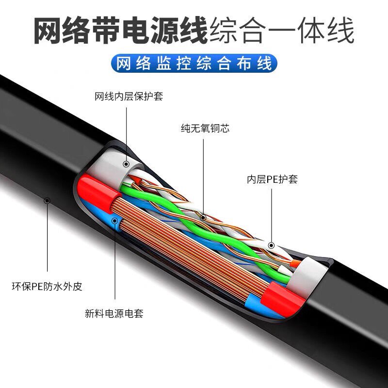 超五类4芯室外工程网线电源线 监控网络综合一体视频双绞线