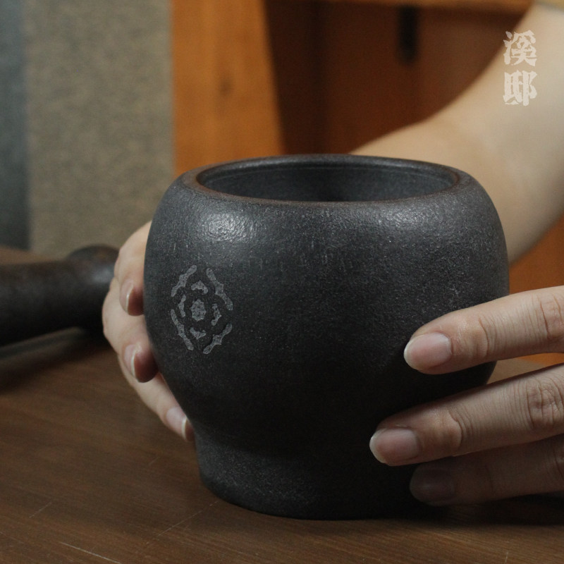 天然乌金石石臼捣蒜泥器手动擂钵研磨压蒜器家用蒜臼子老式捣药罐