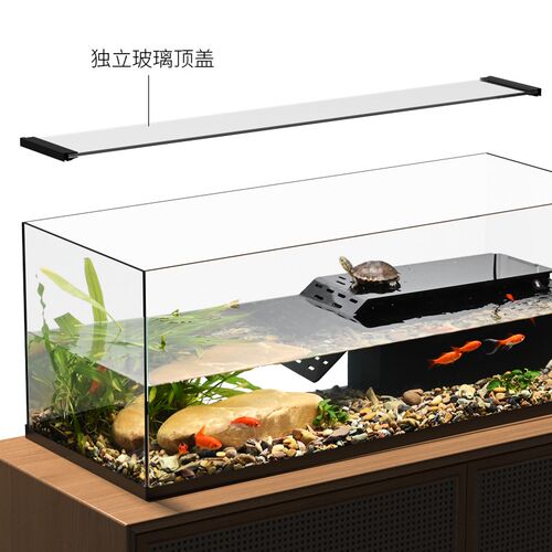乌龟缸生态造景玻璃水陆龟缸带晒台别墅家用客厅养乌龟专用饲养箱
