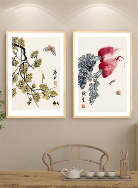 齐白石装饰画国画新中式客厅背景墙面挂画卧室饭厅餐厅水墨荷花