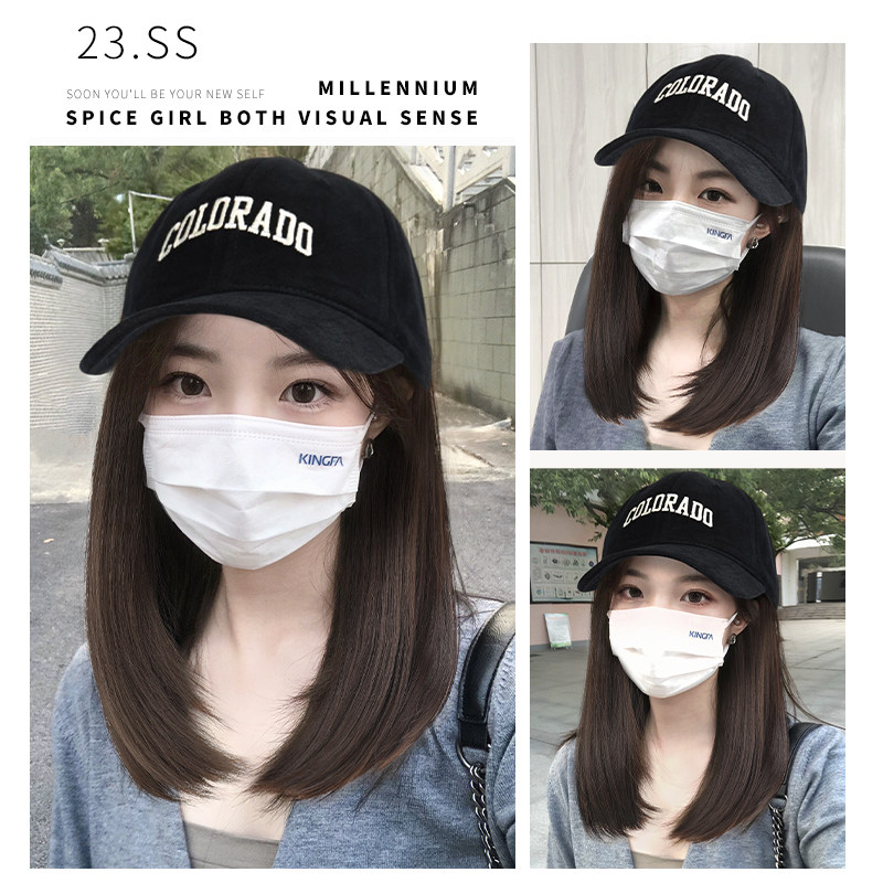 帽子假发女短发一体时尚仿真发全真人发全头套自然齐肩锁骨假发帽