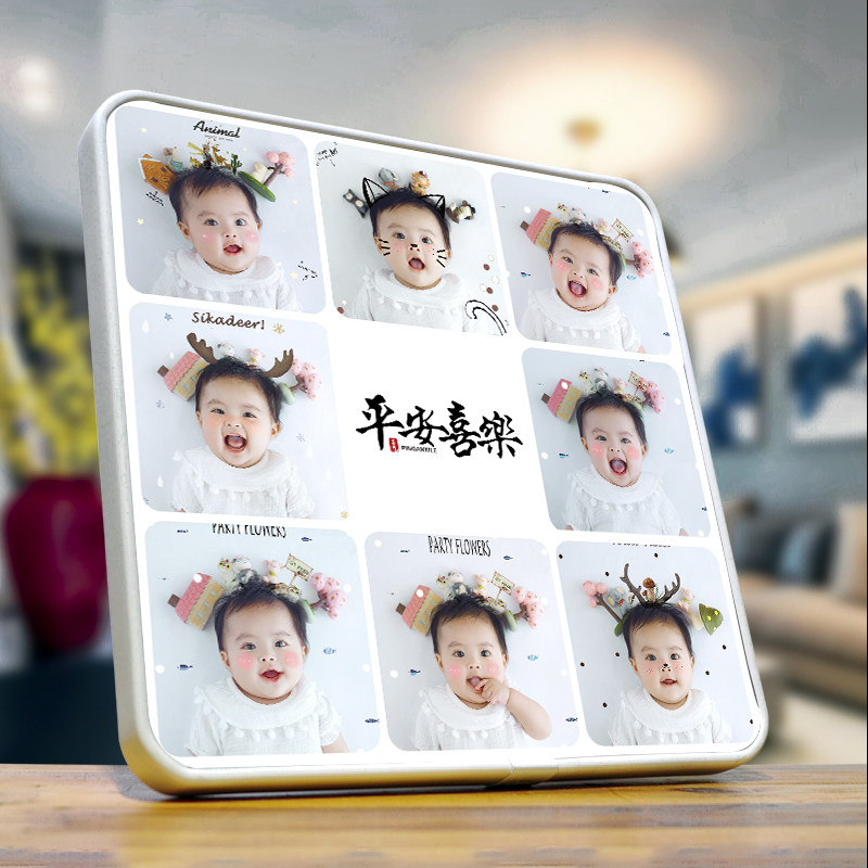 创意九宫格相框挂墙 宝宝寄语可定制文字 组合相片水晶相框 简约