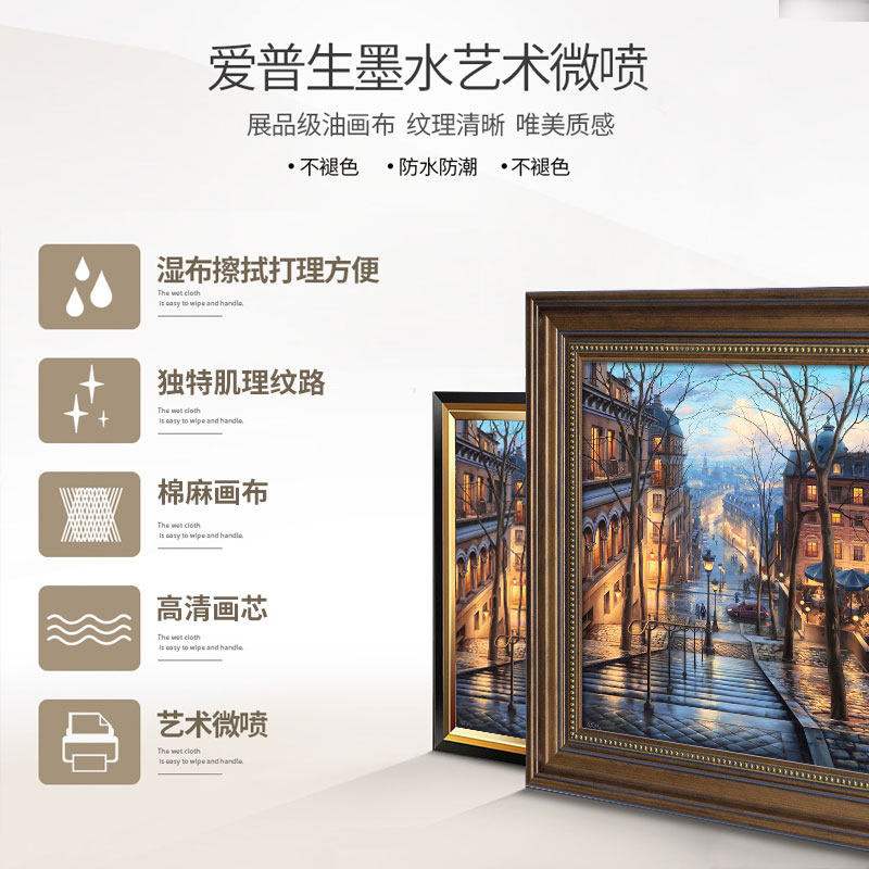 美式建筑街道夜景玄关装饰画复古欧式挂画风景油画竖餐厅走廊壁画