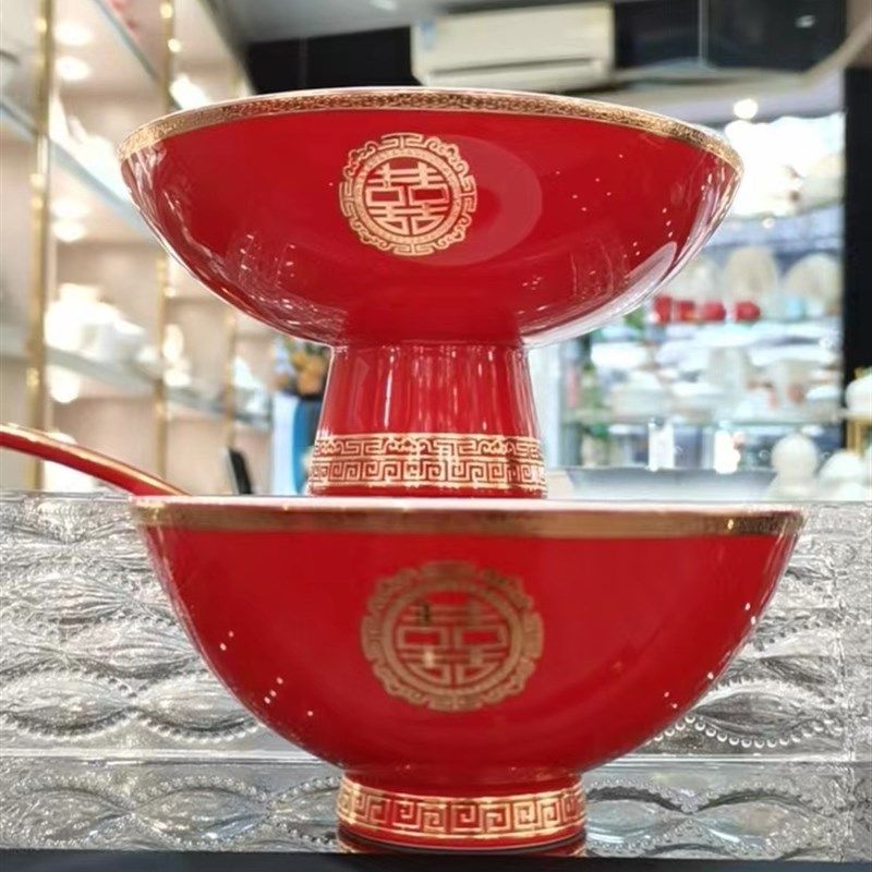 温州订婚红喜浮雕金6寸点心面碗过年分岁搬家福寿礼品皮箱包装